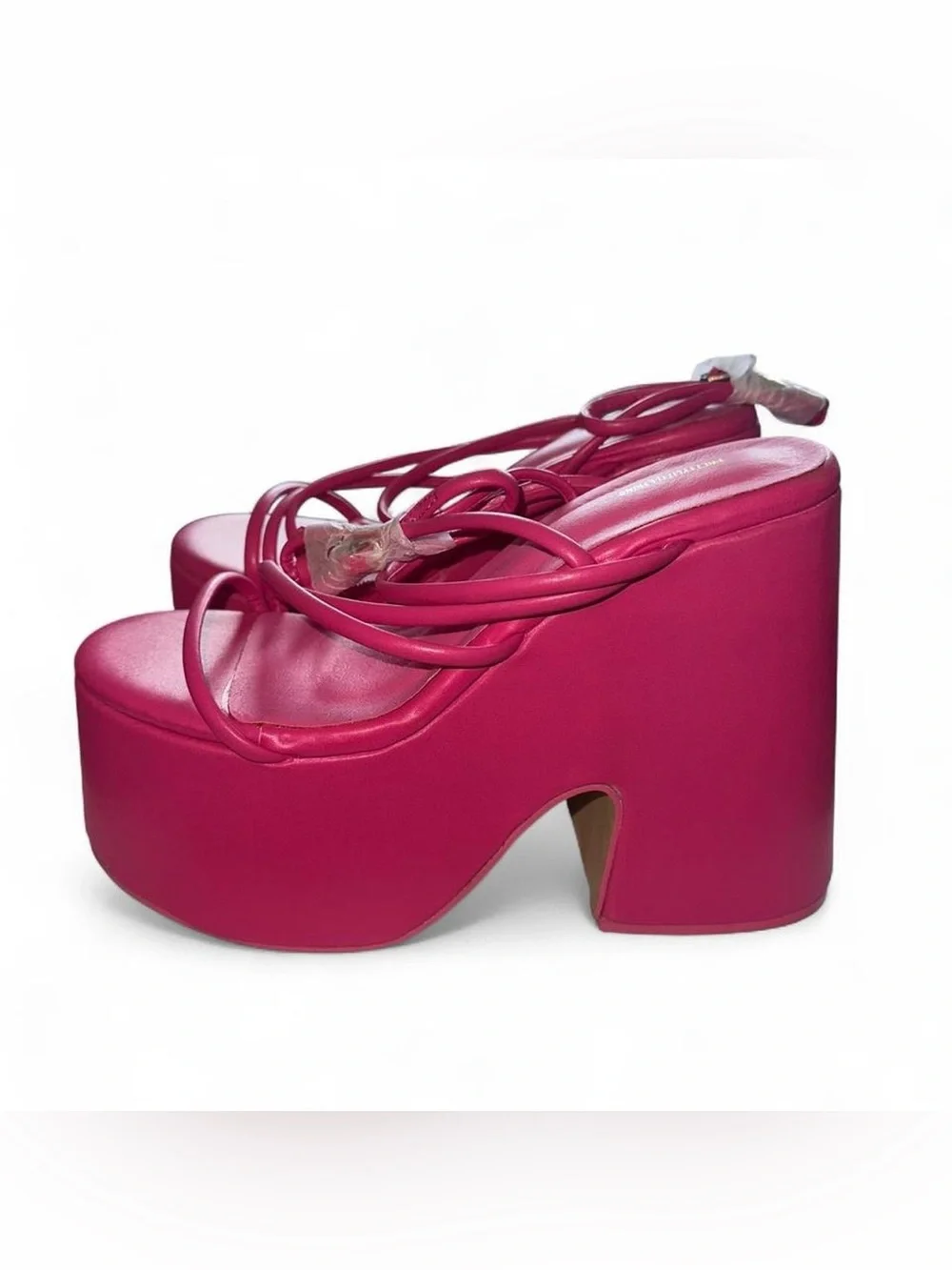Hot Pink Strappy Platform Chunky Heels